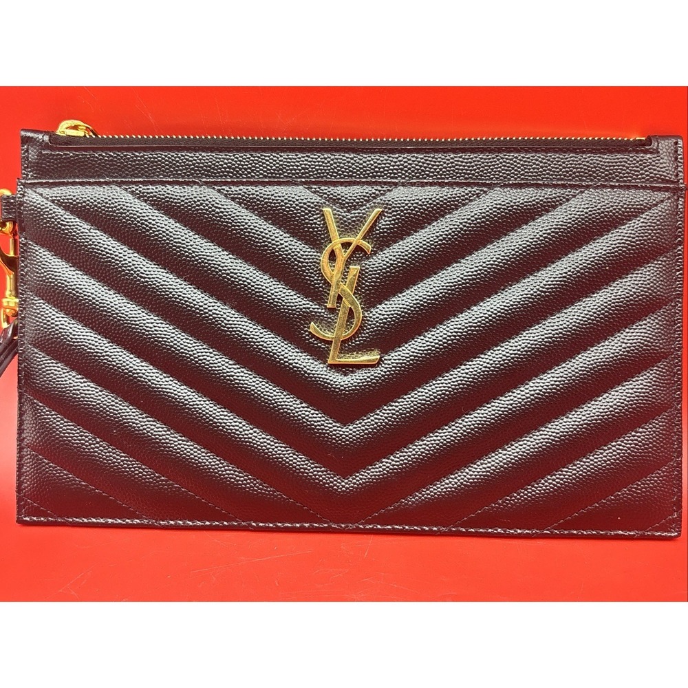 Saint Laurent Black Matelasse Gold Logo Wristlet Clutch - Picture 4 of 14